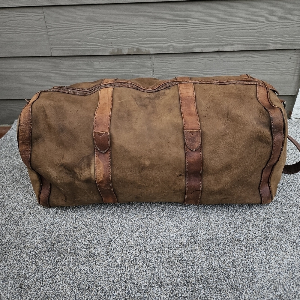 Vintage J CREW Oarsman Rugged Leather Weekender Bag Large Travel Duffle Worn - Picture 5 of 16